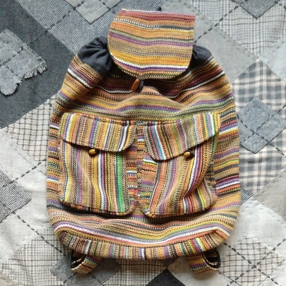 Brown Striped 100% Cotton Backpack - Picture 1 of 6